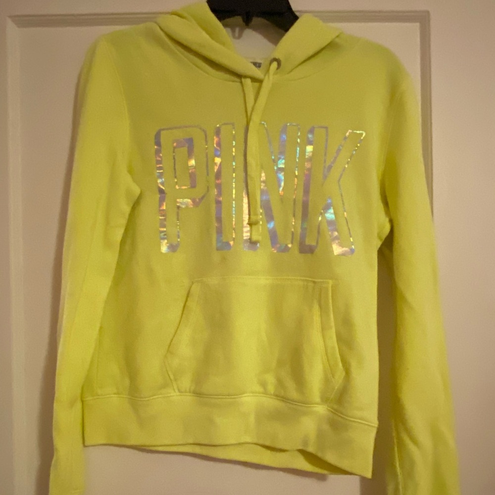 Neon yellow PINK holographic hoodie, size small